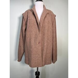 Vtg 80s Swing Jacket L/XL Womens Wool Blend Tan Gray Herringbone Tweed Classsic